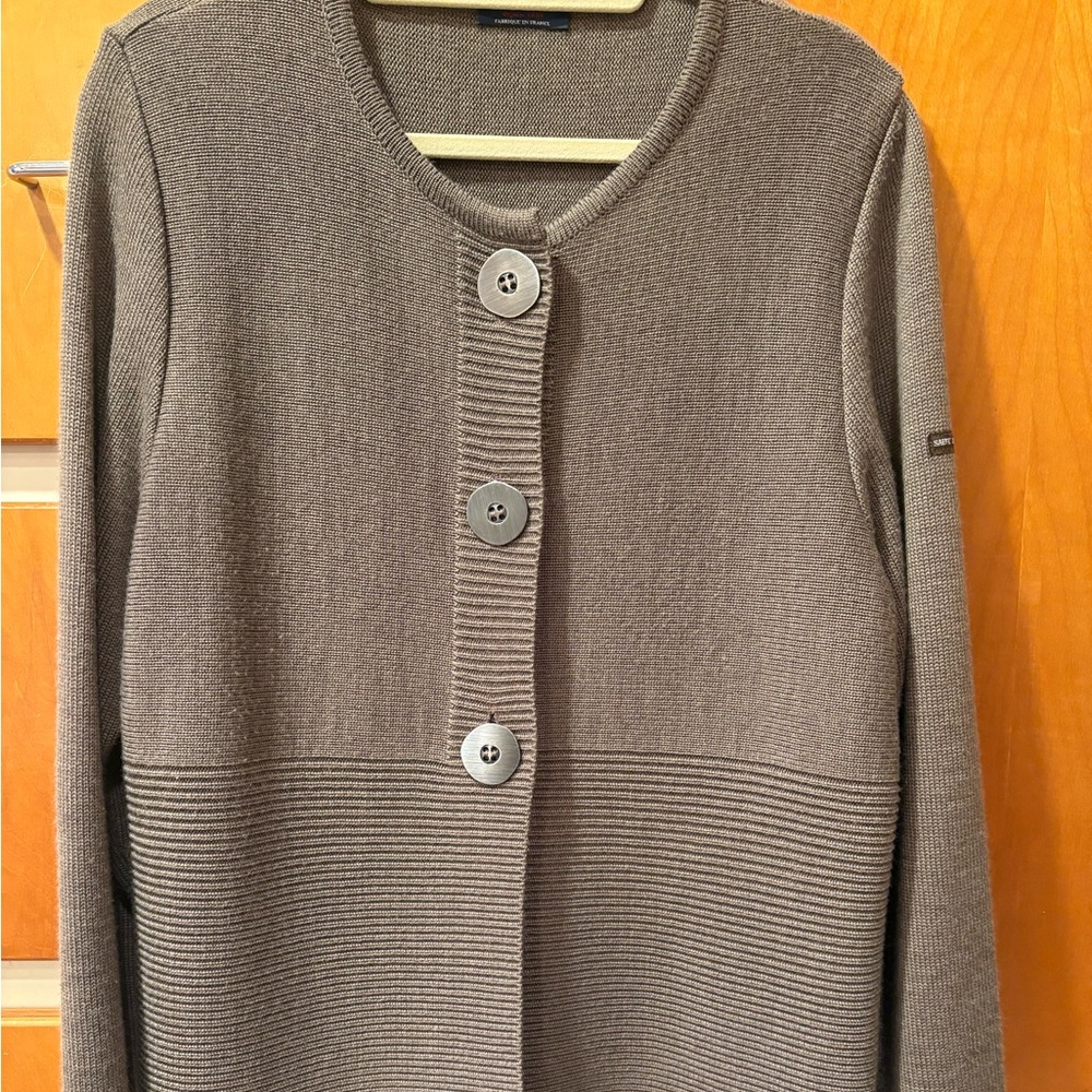 Saint James Cardigan Sweater Wool Knit Ribbed Big Buttons Long 14